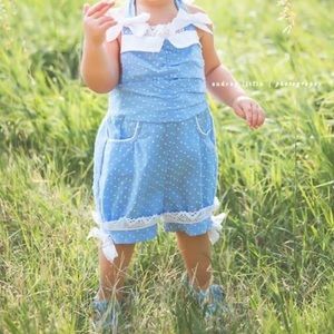 Boutique little girl baby blue halter dress